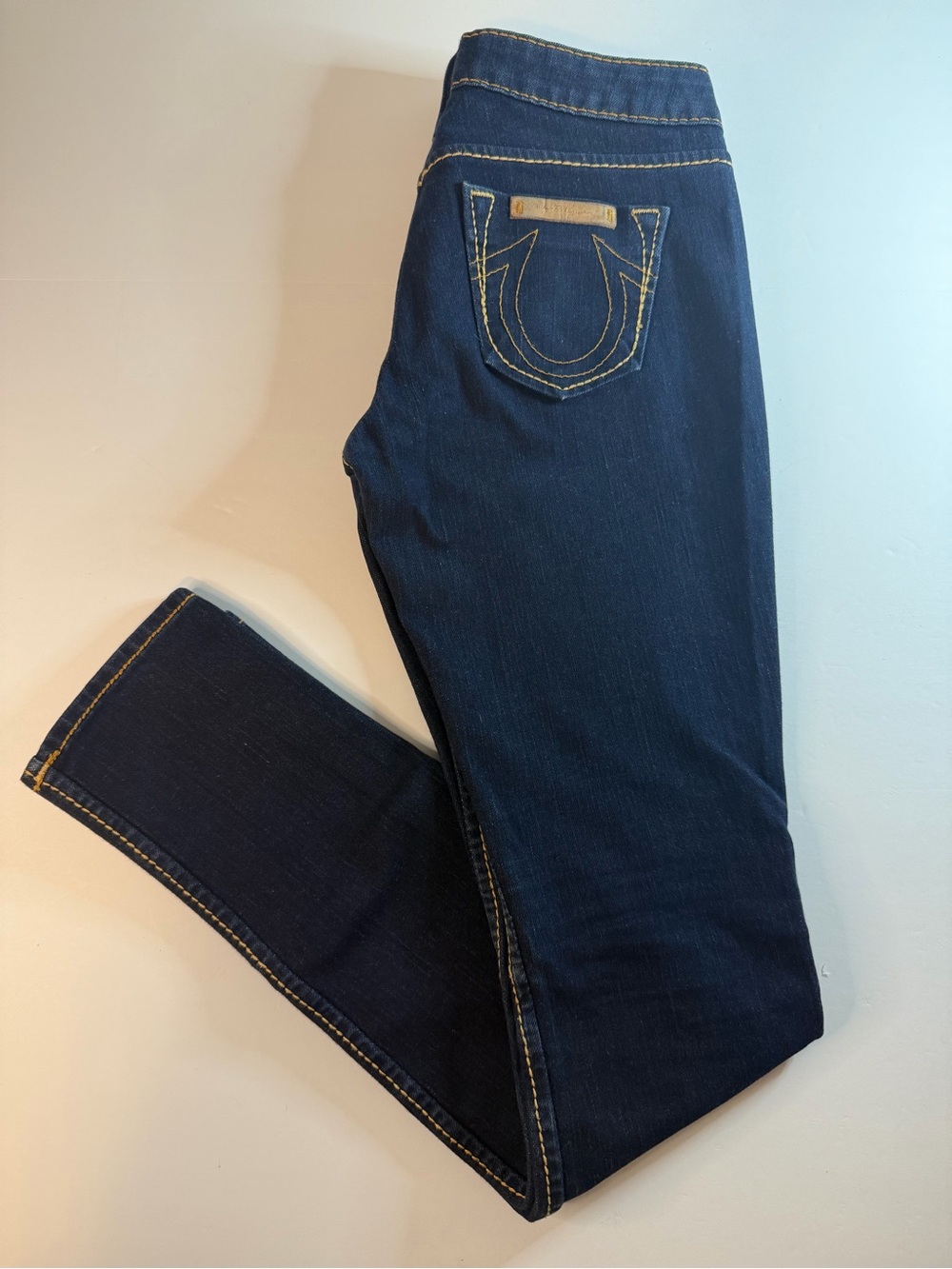True Religion Woman’s Sz 25 Skinny Dark Wash Golf Stitching Horseshoe Pocket